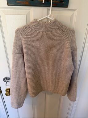 Mock Neck Knit Sweater with Pearls